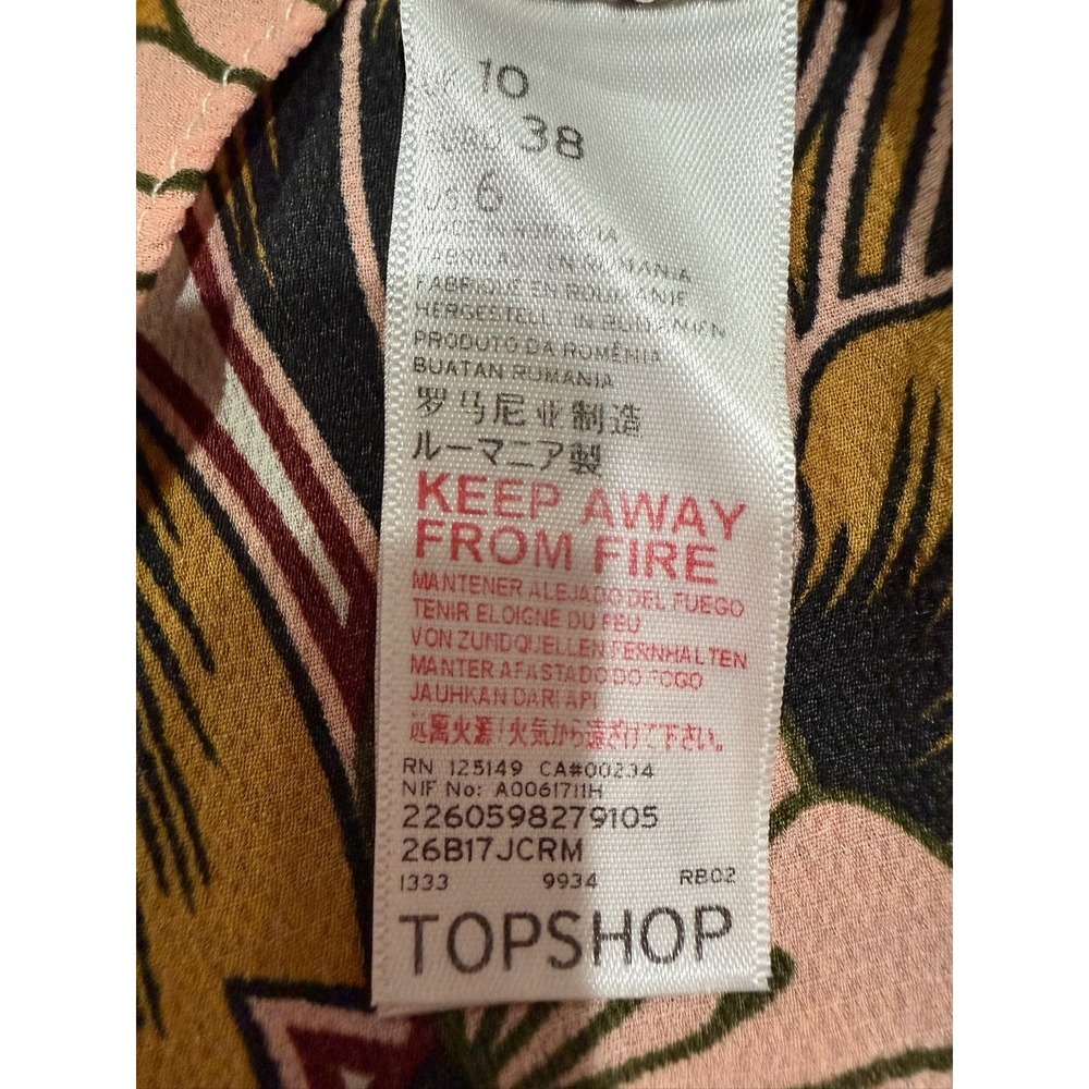 Topshop Petite Floral High Neck Grommet Cami Top Pink Yellow Black Size US 6 - Picture 5 of 6